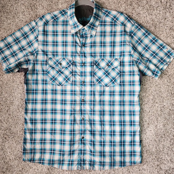 Kuhl Other - Kuhl Plaid Shirt Mens Large Blue Short Sleeve Snap Front Hiking Outdoor EUC